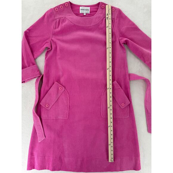 Antik Batik Anthropologie Pink Corduroy Dress A line Tie Waist 36 S M NWOT - Picture 8 of 11